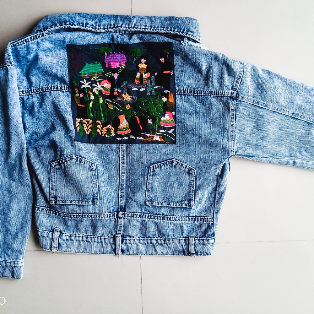 [Des]Patched Upcycled Denim Jacket w/ Hmong Fabric